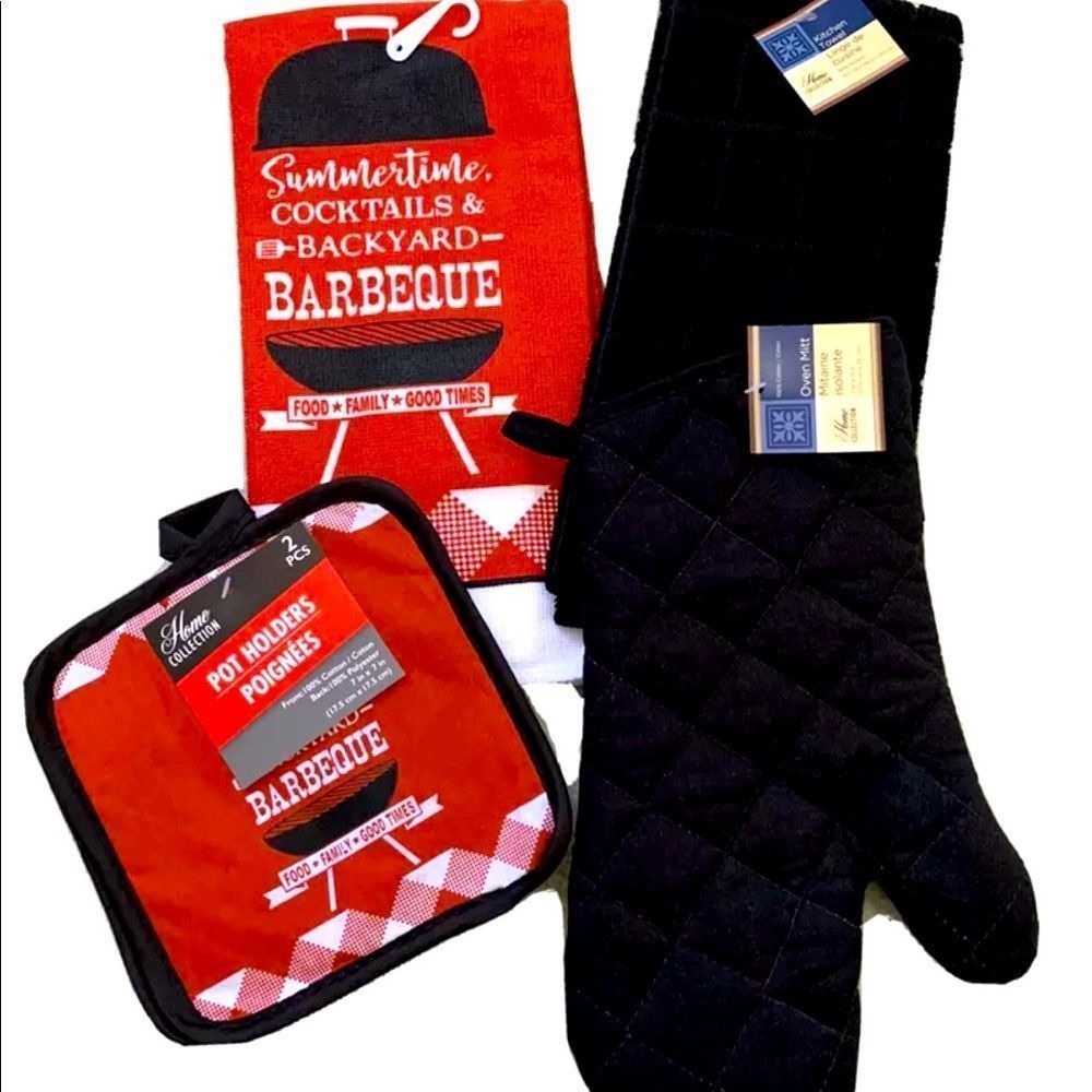 BBQ Pot Holder Oven Mitt Towel Bundle